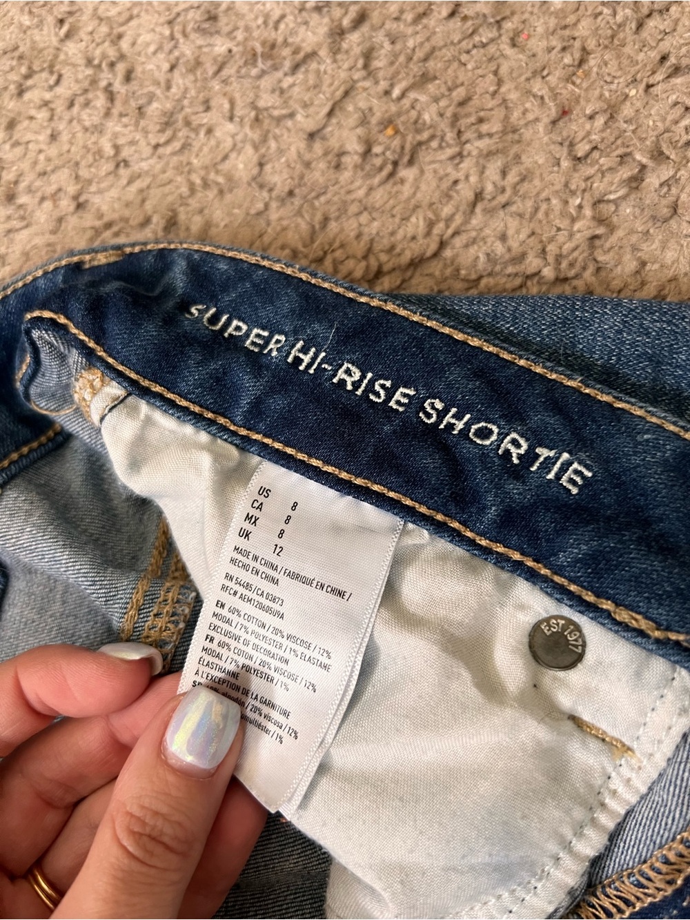 American Eagle Outfitters Super Hi-rise Shortie Distressed Denim Cutoff Shorts - Picture 2 of 8